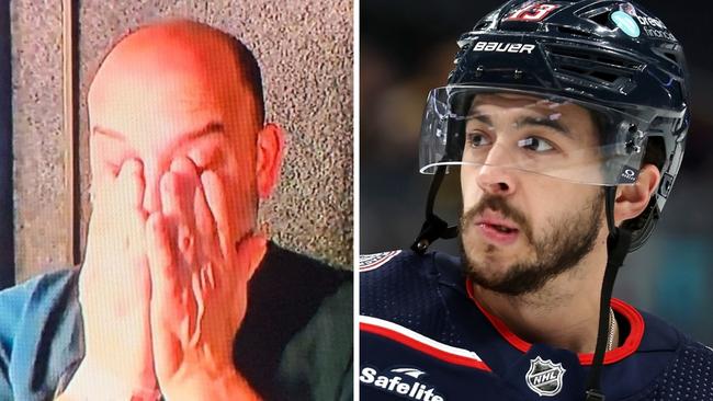 Sean Higgins and Johnny Gaudreau. Photo/l Getty and AP via Twitter.