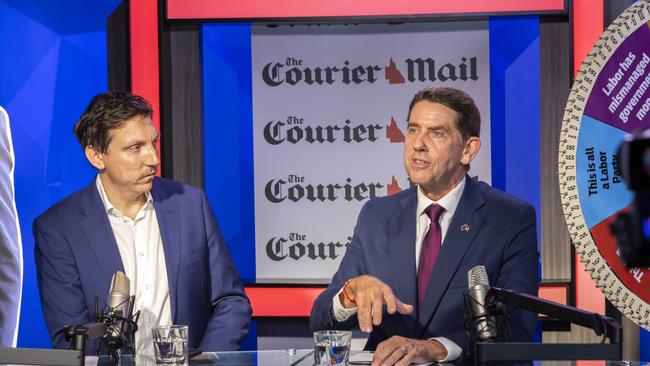 Deputy Premier and Treasurer Cameron Dick with The Courier-Mail’s state political editor Hayden Johnson. Picture: Richard Walker