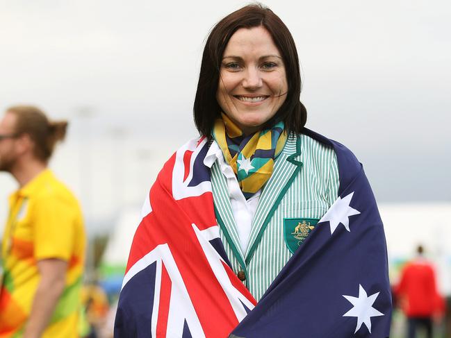 Australian flag bearer Anna Meares at the official Flag Raising Ceremony in the Athlete's Village at the Rio 2016 Olympic Games. Picture. Phil Hillyard