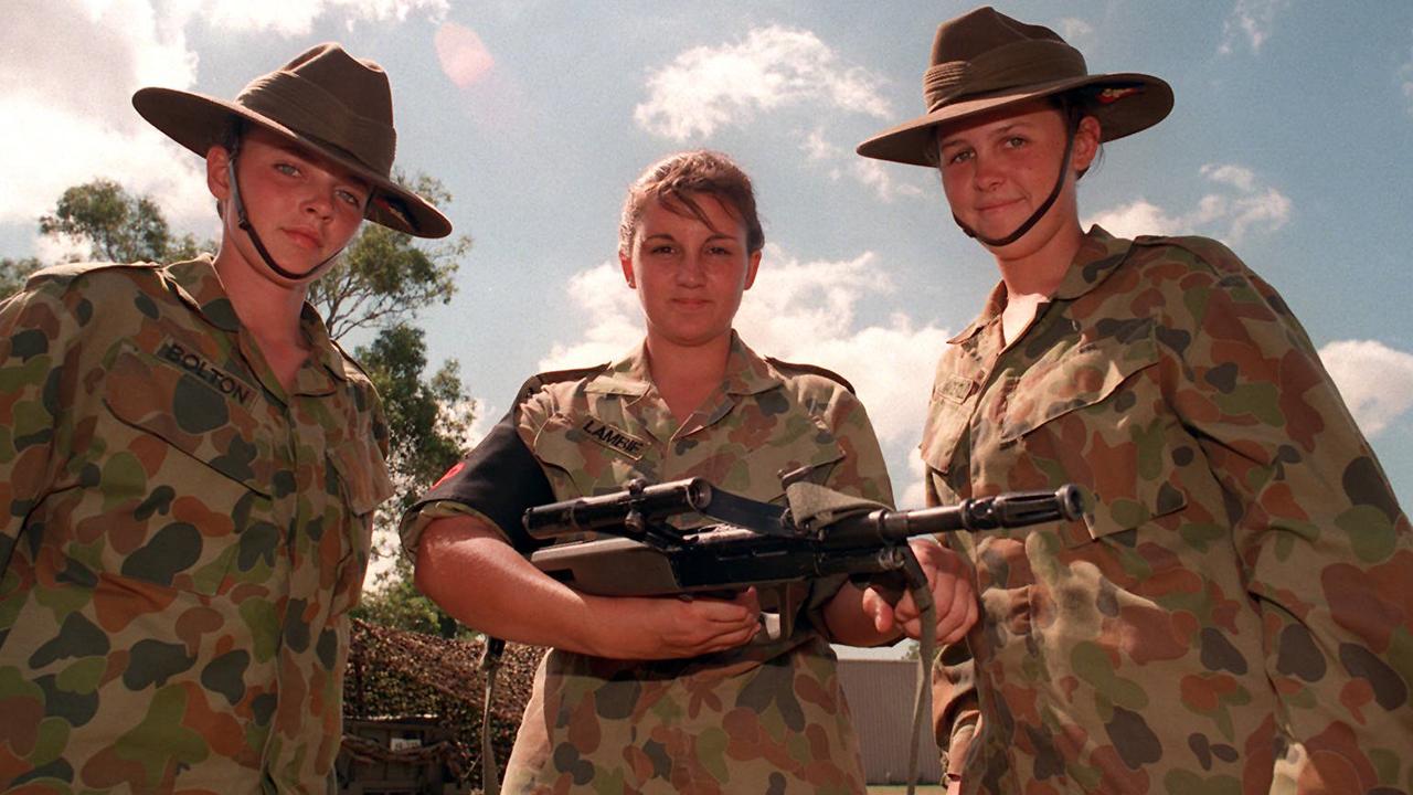 Jackie Lambie (centre) with army cadets in 1996.