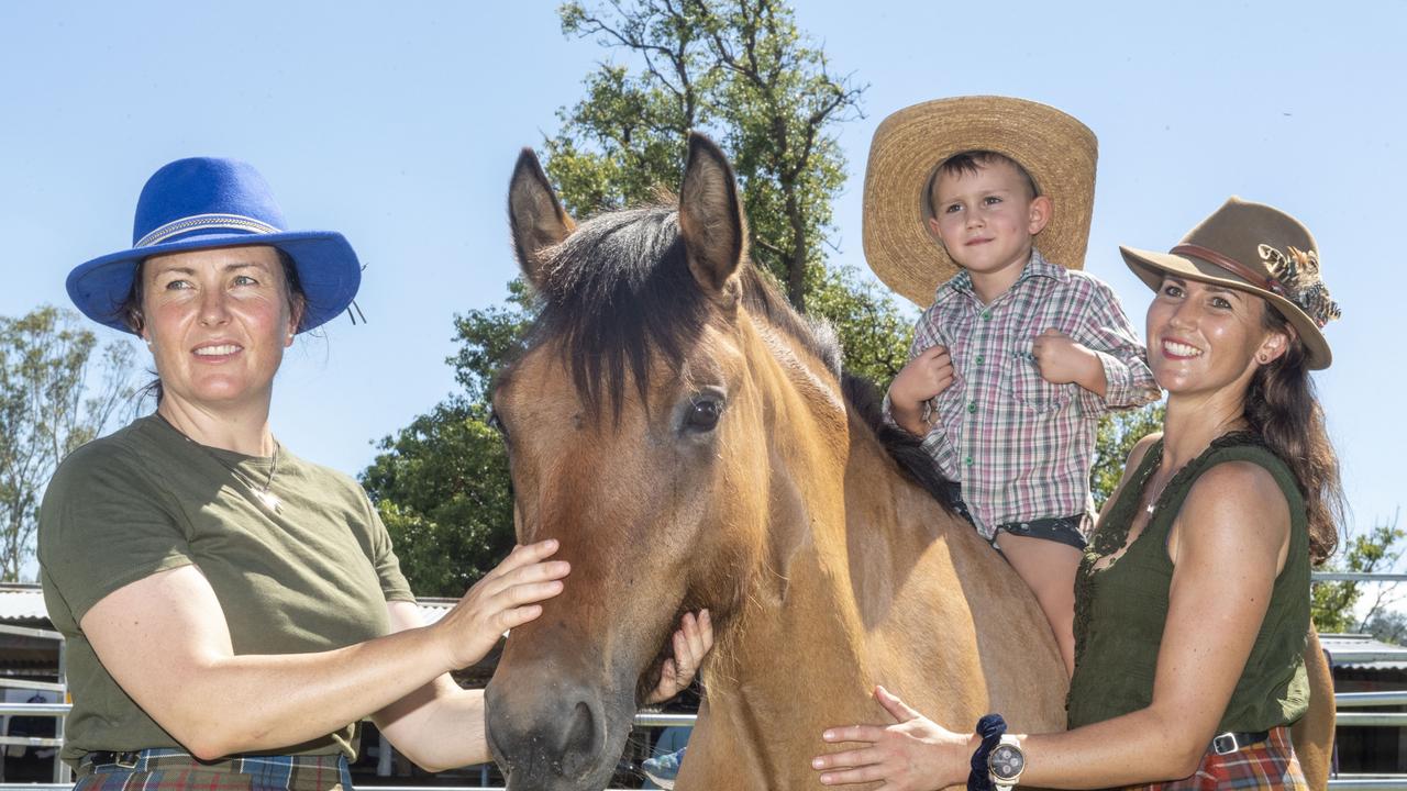 Kendall Moore, Auchallar Suioh Artair the Highland Pony with Murdo and Lois McCullouch at the Darling Downs Heavy Horse Festival at Allora Showgrounds. Picture: Nev Madsen.