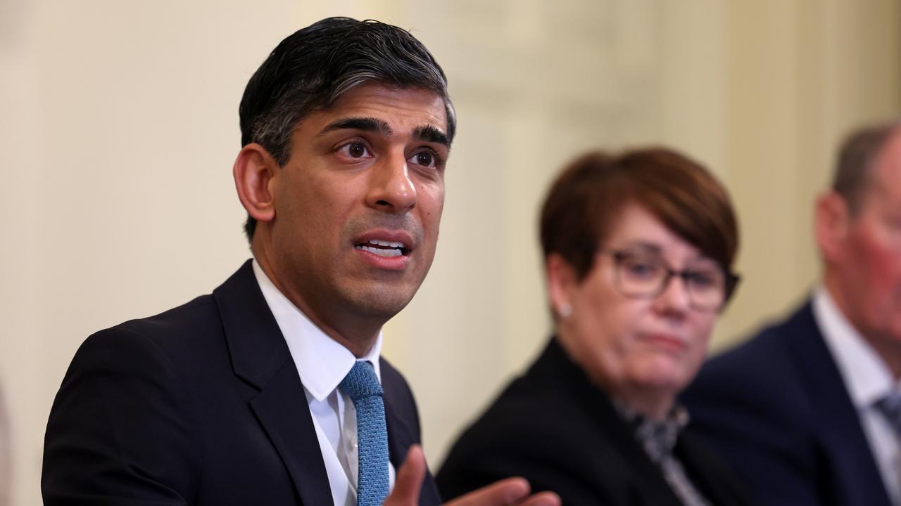 LONDON, ENGLAND - FEBRUARY 14: Britain's Prime Minister Rishi Sunak speaks with business leaders during the first meeting of his Business Council inside 10 Downing Street on February 14, 2024 in London, England. In late January 2024, Prime Minister Rishi Sunak launched the business council to foster dialogues with UK's top executives, seeking investment and growth in anticipation of an upcoming election later this year. (Photo by Daniel Leal - WPA POOL/Getty Images)