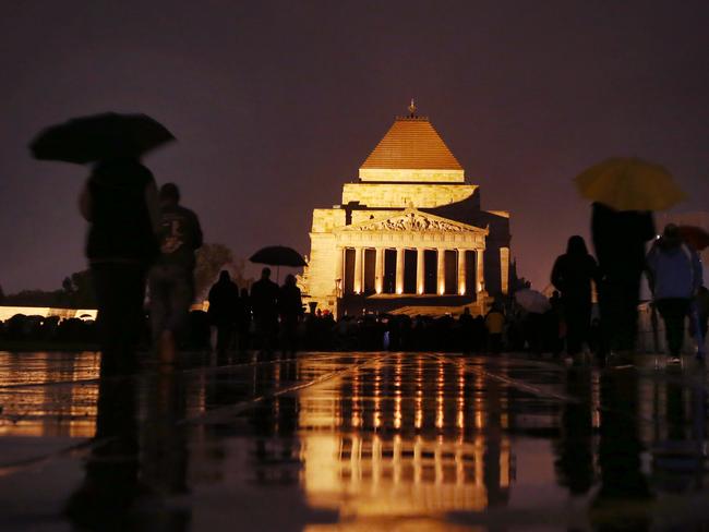 Dawn service at the Shrine of Remembrance in Melbourne. Picture: David Crosling