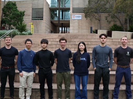 L-R: The 2024 Aussienauts team members are Peter Johnson (co-supervisor), Jack Xin, Justin Fang (team lead), Finn Prince, Sophie Wu, Connor Duigan, William Collins and Nick Barnett (co-supervisor and CEO of Interstellar Mapping)