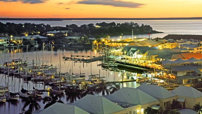 Cullen Bay Marina and restaurant precinct at sunset. Picture: David Silva/ Tourism NT