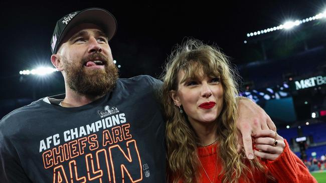 Travis Kelce and Taylor Swift. Picture: Patrick Smith/Getty