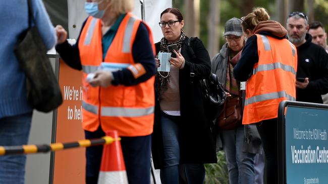 People line up to be vaccinated in Sydney. Picture: NCA NewsWire / Bianca De Marchi