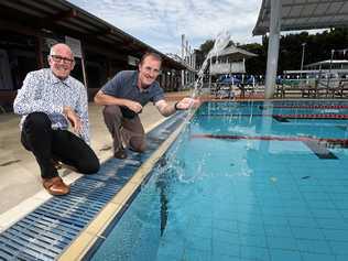 Lismore Mayor Isaac Smith and the council's manager major recreation and cultural facilities Tony Duffy at the new-look Lismore Memorial Baths prior to reopening on Monday, 11 December. Picture: Marc Stapelberg