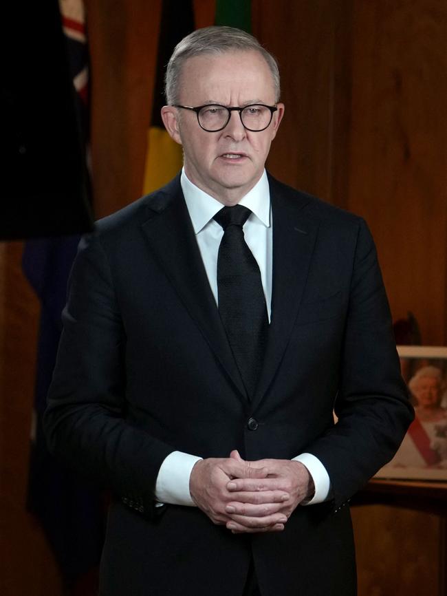 Prime Minister Anthony Albanese said the nation is in mourning for the Queen. Picture: Department of Prime Minister and Cabinet/AFP