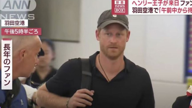 Harry arrived in Tokyo without Meghan on Tuesday. Picture: ANN News