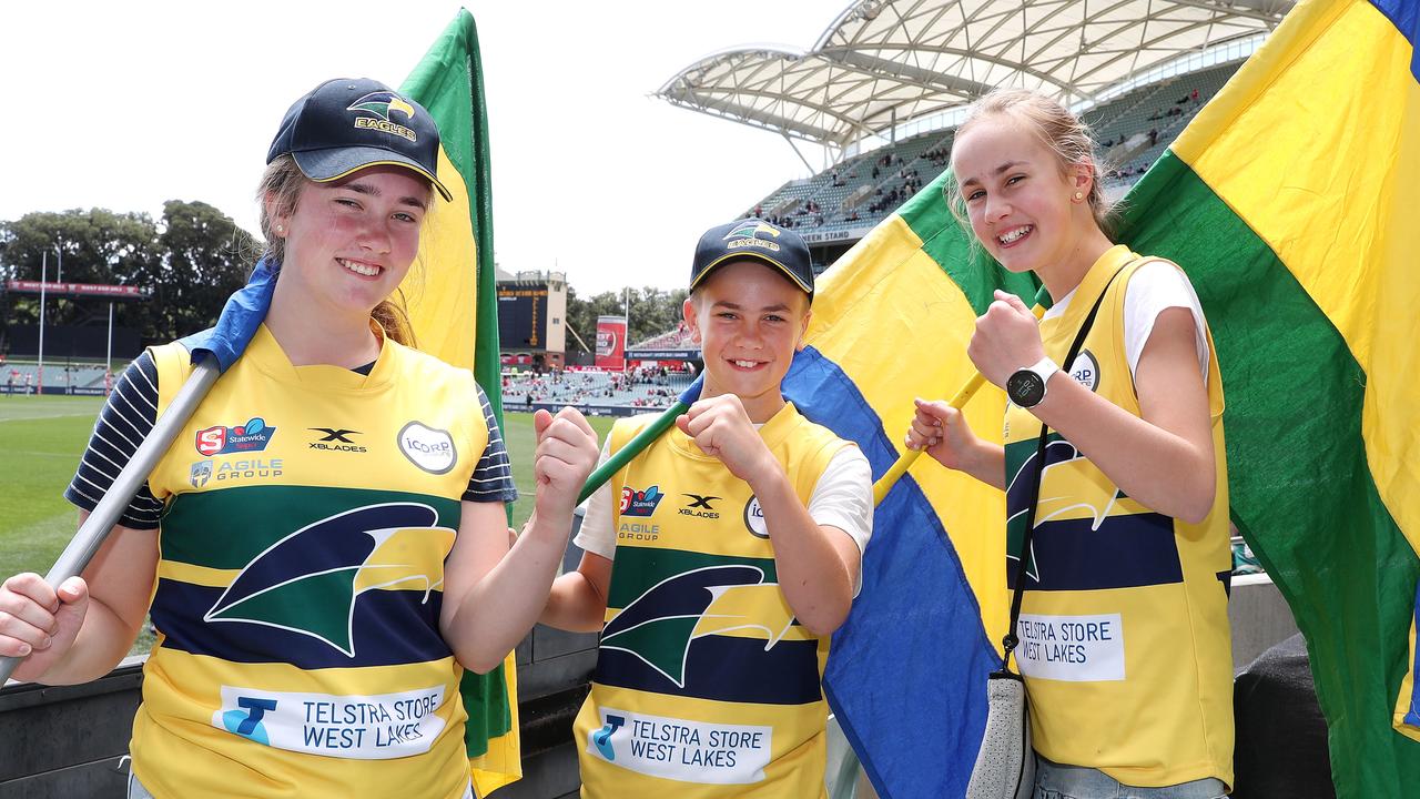 SANFL GRAND FINAL - Sunday, 18th October, 2020 - North Adelaide v Woodville West-Torrens at the Adelaide Oval. Hester MacGowan 15yrs, Albert 12yrs and Scarlett 14 years - Father Ricky (0418828527) (Former SANFL player) Picture: Sarah Reed