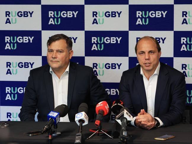 A fresh direction: New Director of High-Performance Peter Horne (L) and Rugby Australia CEO Phil Waugh. Picture: Getty