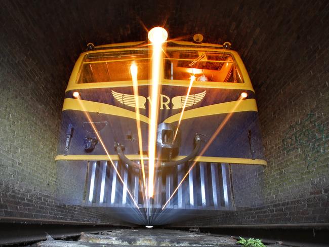 Rail motor train RM22 powering through a tunnel on the original Healesville railway line.