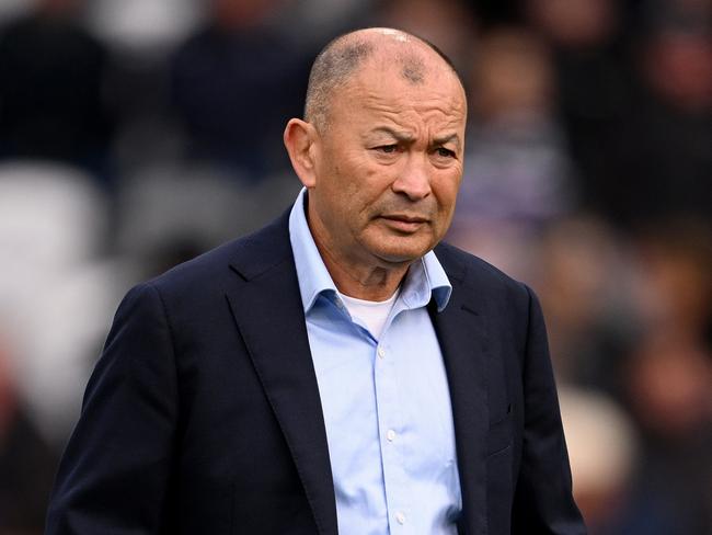 DUNEDIN, NEW ZEALAND - AUGUST 05: Coach Eddie Jones of Australia looks on ahead of The Rugby Championship & Bledisloe Cup match between the New Zealand All Blacks and the Australia Wallabies at Forsyth Barr Stadium on August 05, 2023 in Dunedin, New Zealand. (Photo by Joe Allison/Getty Images)