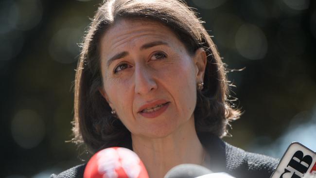 NSW Premier Gladys Berejiklian said she is on the “same page” as Scott Morrison. Picture: AAP Image/Perry Duffin