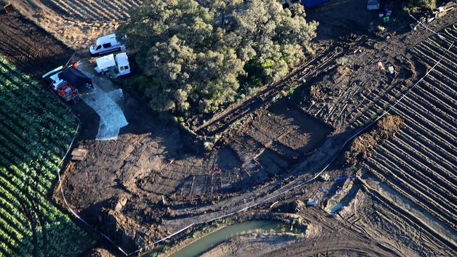 Aerial photograph of the site where Police unsuccessfully searched a farm in Maude Road, Hay, in 2013 for the remains of Donald Mackay. Mr Mackay’s body still hasn’t been found.