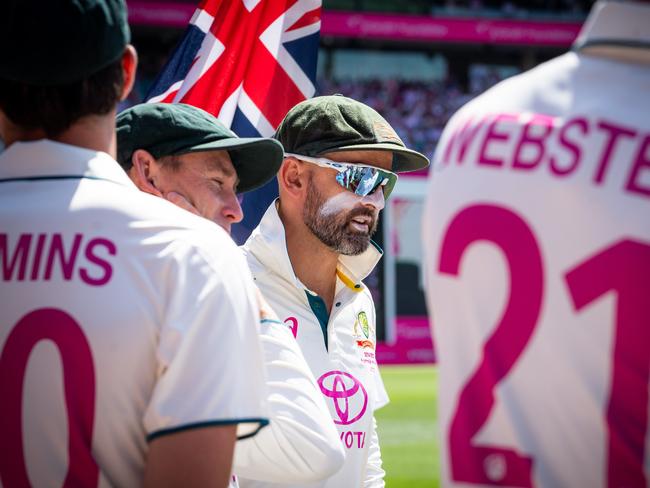 Nathan Lyon and the Australian cricket team during the Sydney Test. Picture: Tom Parrish