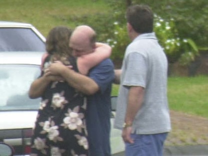 NSW murder of child Courtney Morley-Clarke at Point Clare. Family members in street outside victim's house 30 Jan 2001./Murder/New/South/Wales