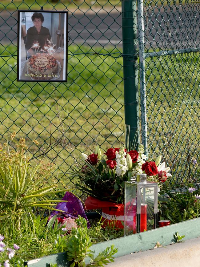 A floral tribute left at St Basil's Aged Care at Fawkner. Picture: Andrew Henshaw