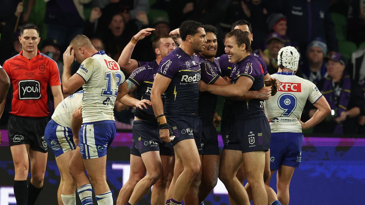 Shawn Blore scored late for the Storm to secure yet another comeback victory in 2024. Picture: Getty Images