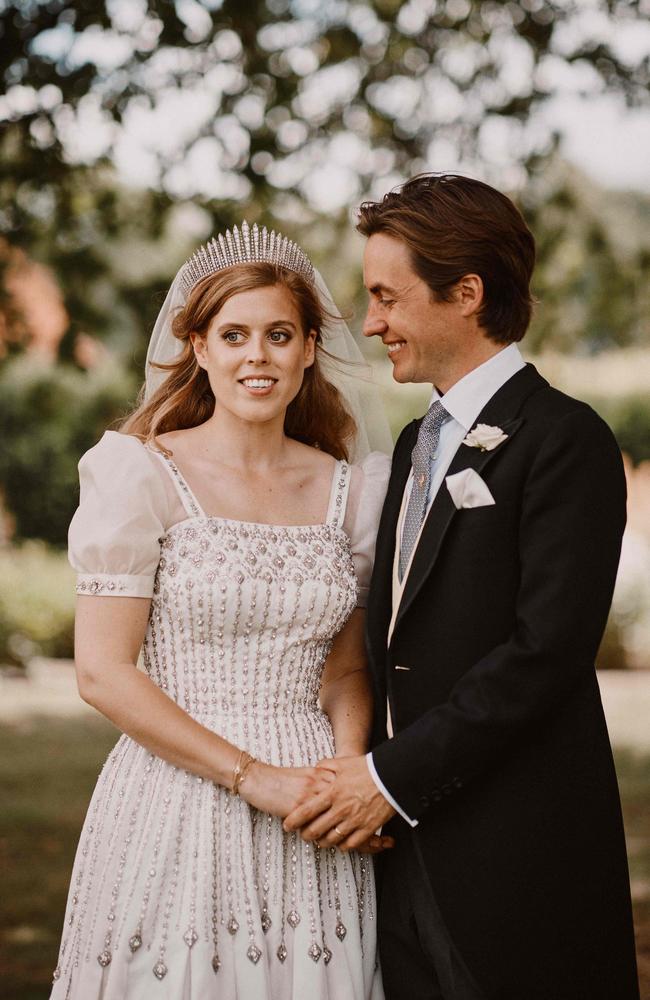 Princess Beatrice of York and her husband Edoardo Mapelli Mozzi in the grounds of the Royal Lodge, Windsor. Picture: Benjamin Wheeler/Buckingham Palace/AFP