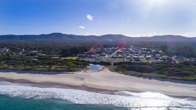 The township of Beaumaris and the point of entry to the beach where Nancy Grunwaldt was seen last. Picture: Luke Bowden