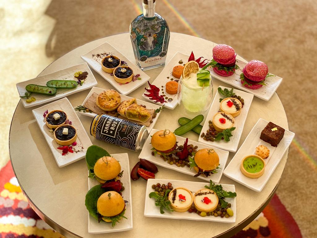 The various canapes served at Wintjiri Wiru. Picture: Voyages Indigenous Tourism Australia