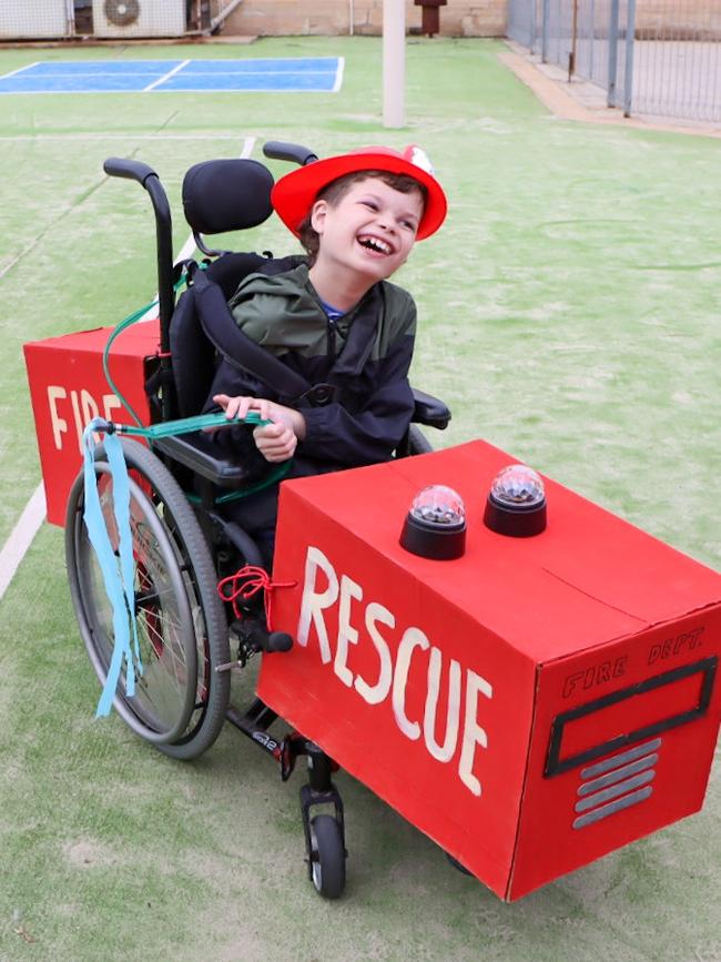 Texas Flynn’s wheelchair was transformed into a fire truck. Picture: Supplied