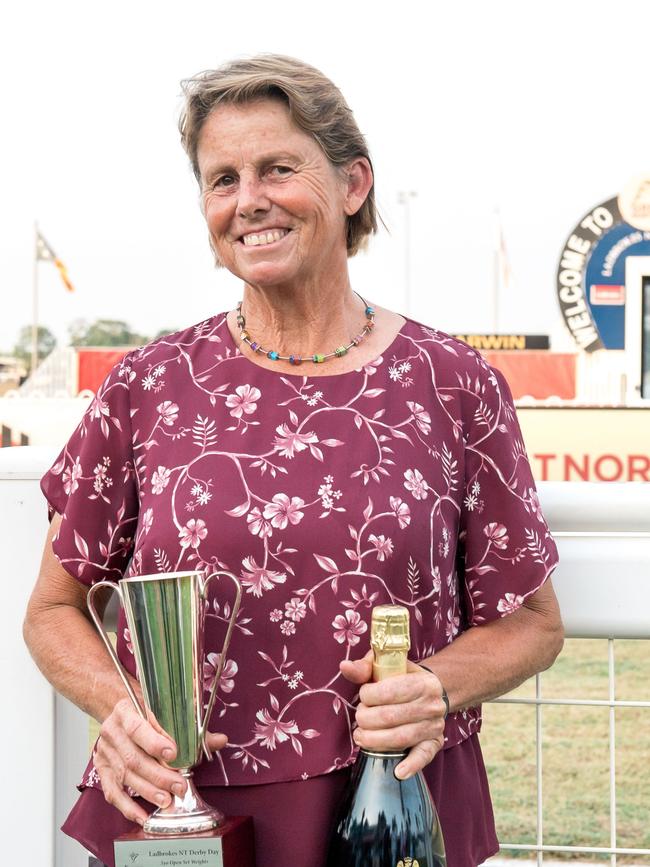 Trainer Heather Lehmann was all smiles after her three-year-old Sanblas saluted in the 2021 NT Derby Picture: Caroline Camilleri