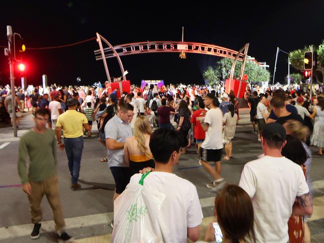 New Years Eve - Day 2019.New Years Eve fireworks at Surfers Paradise on the Gold Coast.Large crowds at Surfers Paradise beach.Picture: NIGEL HALLETT