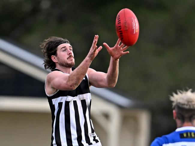 Moonee ValleyÃs Nicholas Robortella during the EDFL football match between Sunbury Kangaroos and Moonee Valley in Sunbury, Saturday, July 23, 2022. Picture: Andy Brownbill