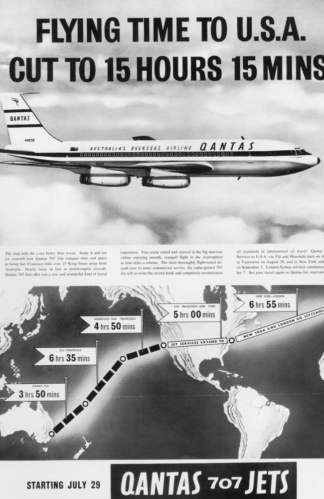 A 1959 advertisement for the first Qantas international jet service. Picture: Qantas