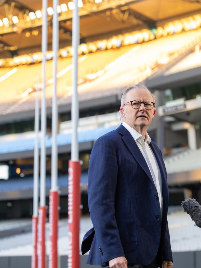 NCAlbanese was hoping to kick a few late goals as Aussies began heading to the polls. Picture: Jason Edwards / NewsWire