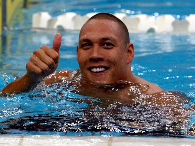 Geoff Huegill winning the Men's 100m Butterfly event at the Australian Olympic trials in 2004. Picture: Gregg Porteous