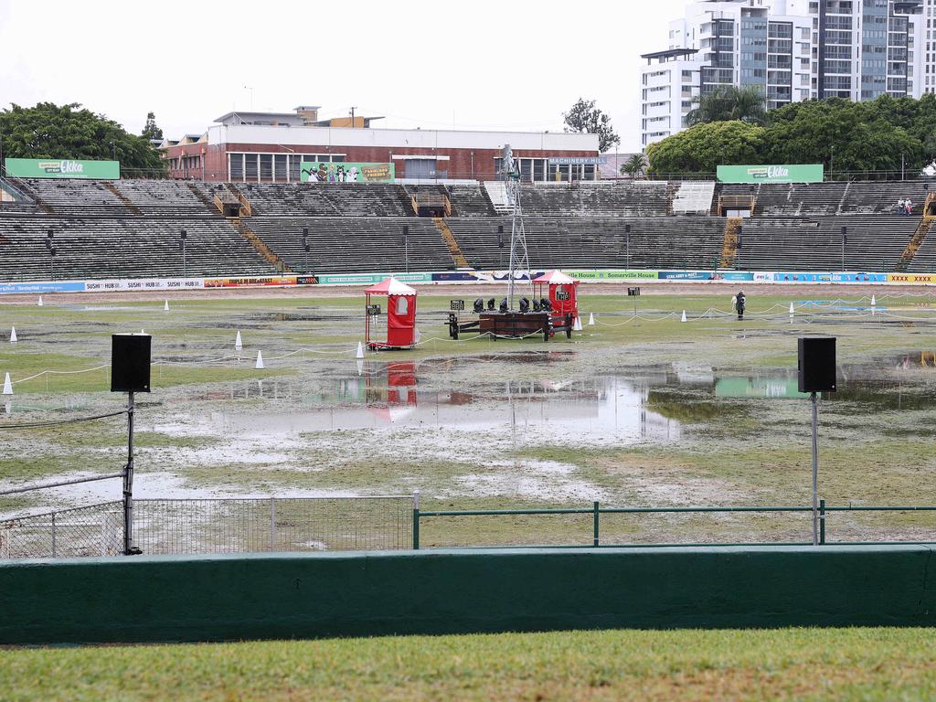 A sodden main arena ahead of the Ekka. Picture: Liam Kidston