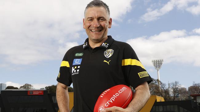 MELBOURNE, AUSTRALIA - SEPTEMBER 22: Adem Yze poses for a photo after being announced as Richmond coach during a Richmond Tigers AFL press conference at Punt Road Oval on September 22, 2023 in Melbourne, Australia. (Photo by Darrian Traynor/Getty Images)