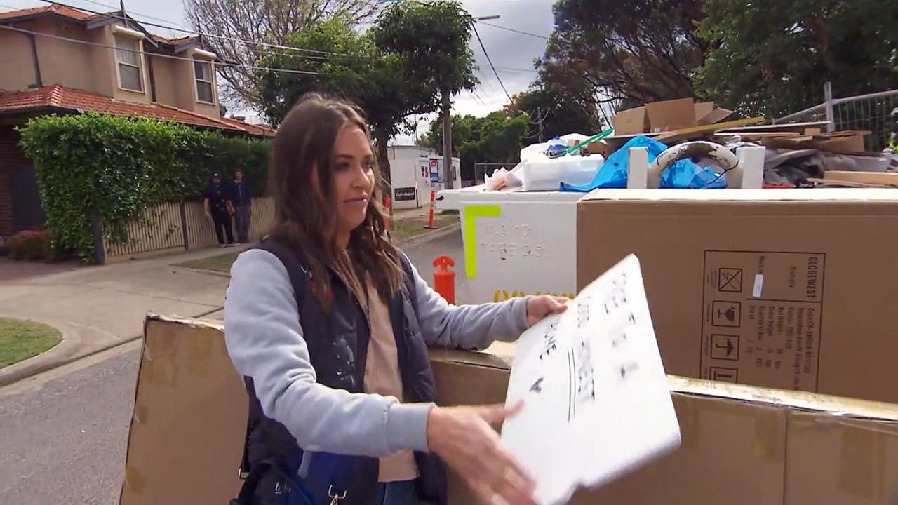 Georgia dumps Tanya and Vito's furniture on the road near a skip. Picture: Channel 9