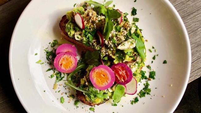 Plenty, West End, Avo on toast with pickled eggs.