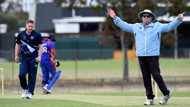 VTCA: Sunshine bowler Mackenzie Findlay is called for a wide. Picture: Steve Tanner