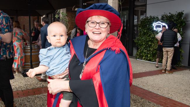 03-10-2023 Deakin University education graduations at the waterfront campus. Dr Sue Nelson with grandson Rasmus Stenseke