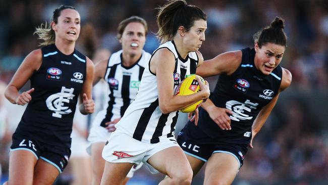 Collingwood captain Steph Chiocci in action in Round 1. Picture: Getty