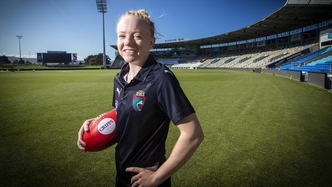 Tasmania Devils NAB League Girls match day coach Emma Humphries is excited for the team’s match against the Oakleigh Chargers this weekend. Picture: LUKE BOWDEN