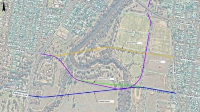 The four proposed options for the West to South Dubbo Bridge.