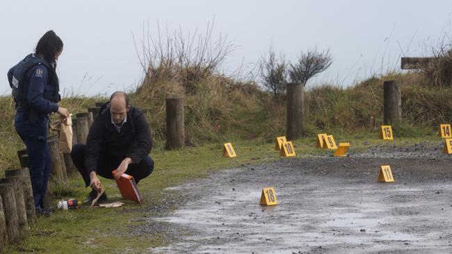 Police at the scene of the shooting. Picture: Alan Gibson