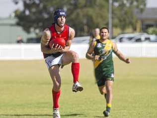 Andrew Bardsley talks a mark for Warwick against Goondiwindi. Picture: Nev Madsen