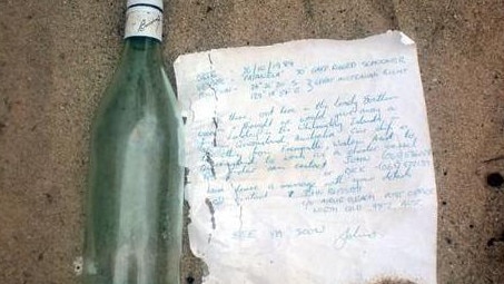 The message in a Bacardi bottle found at Eucla in 2007.