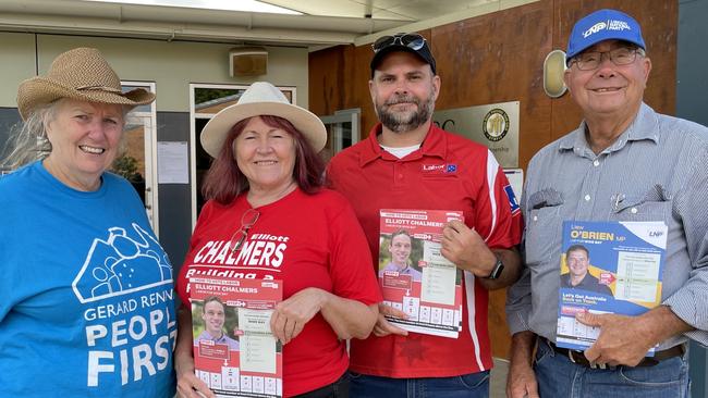 Leigh Reilly, Rae Gate, Chris Brock, and John Warren at the May 3, 2025 election day gauntlet at James Nash State School.