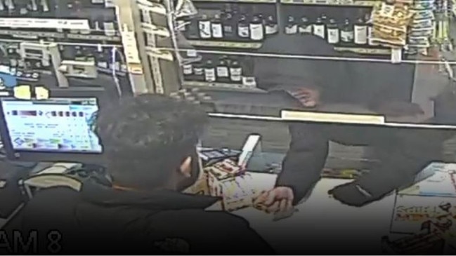 CCTV footage shows Jacob Dunn threatening Local Express store attendant Umesh Thapa with a black box knife.