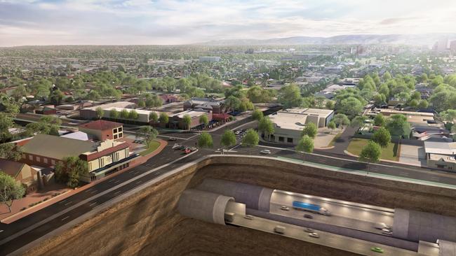 An artist impression of the North-South Corridor proposed tunnels under Henley Beach Rd, Torrensville.