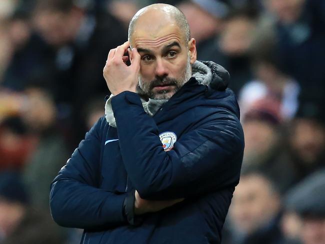Manchester City's Spanish manager Pep Guardiola gestures on the touchline during the English Premier League football match between Newcastle United and Manchester City at St James' Park in Newcastle-upon-Tyne, north east England on January 29, 2019. (Photo by Lindsey PARNABY / AFP) / RESTRICTED TO EDITORIAL USE. No use with unauthorized audio, video, data, fixture lists, club/league logos or 'live' services. Online in-match use limited to 120 images. An additional 40 images may be used in extra time. No video emulation. Social media in-match use limited to 120 images. An additional 40 images may be used in extra time. No use in betting publications, games or single club/league/player publications. /